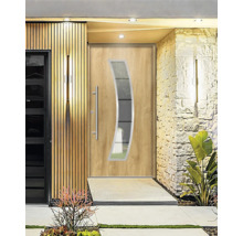 Haustür mit Holzoptik und Glaseinsatz