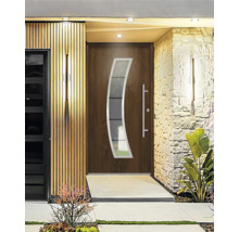 Moderne Haustür mit Glaseinsatz und Edelstahlgriff
