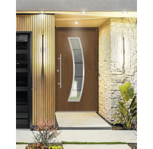 Moderne Haustür mit Glaseinsatz und Edelstahlgriff