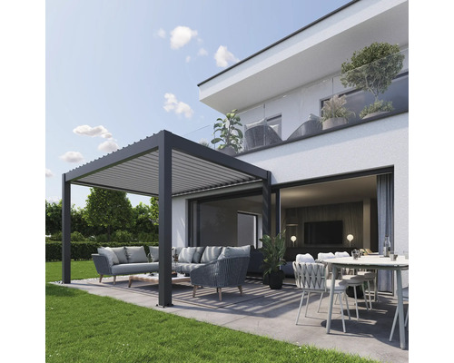 Pergola Biohort 3x3,5 inkl. beweglichen, isolierten Lamellendach für geringere Geräuschentwicklung und Wärmeabstrahlung 312 x 367,5 cm dunkelgrau-metallic/silber