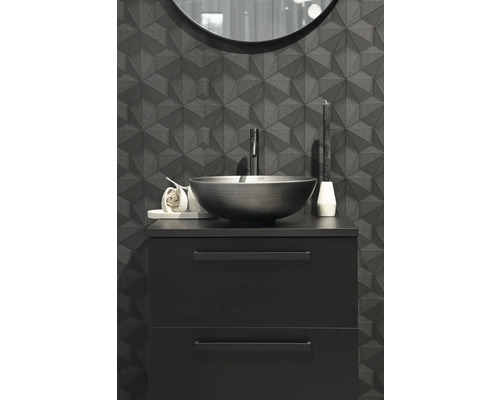 Modernes Badezimmer mit Aufsatzwaschbecken, Armatur und 3D-Wandpaneelen