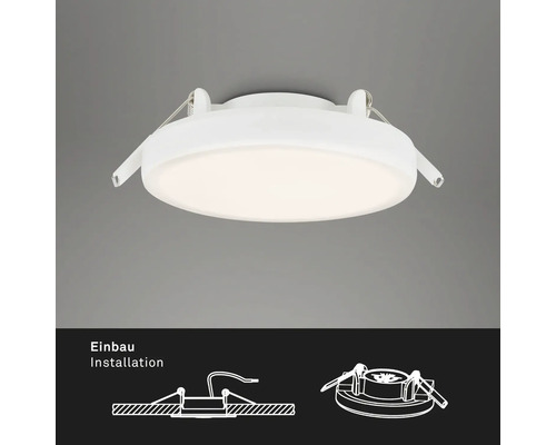Weiße Einbauleuchte mit Installationsschema