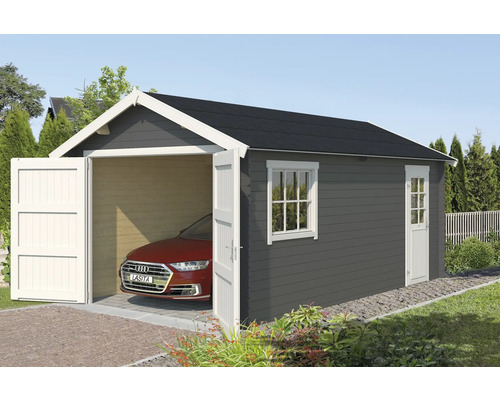 Einzelgarage Outdoor Life Dillon mit Holztor 339,9 x 580 cm carbongrau