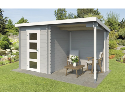 Gartenhaus Outdoor Life Jelle Plus inkl. Anbau 390 x 213,1 cm hellgrau