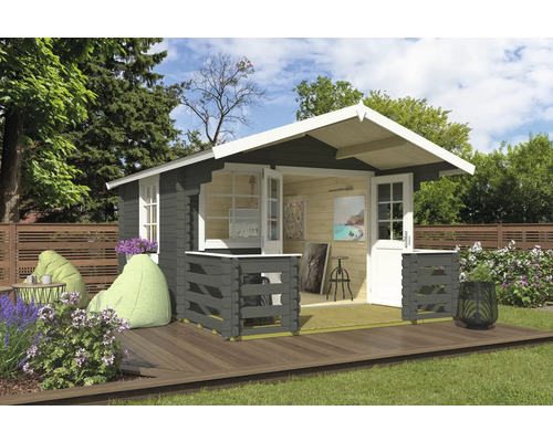 Gartenhaus Outdoor Life Lola inkl. Fußboden, Terrasse, Blumenkasten 340,4 x 470 cm graugrün Gartenhaus Outdoor Life Lola inkl. Fußboden, Terrasse, Blumenkasten 340,4 x 470 cm graugrün