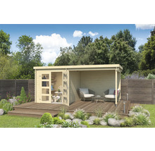 Holzgartenhaus mit Terrasse im Garten