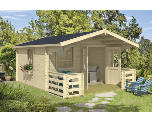 Gartenhaus Outdoor Life Luna 2 inkl. Fußboden, Terrasse, Blumenkasten 403,8 x 530 cm natur