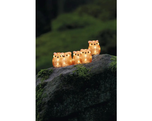 Dekorative Eulen-Lichterkette aus Kunststoff, auf einem Stein platziert