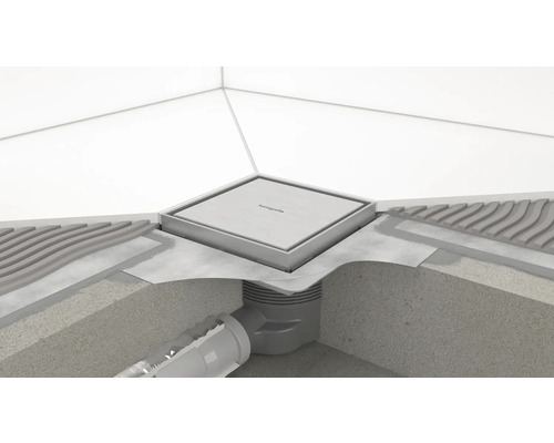 Hansgrohe Logo Quadratischer Bodenablauf mit Dichtmanschette und Ablaufrohr