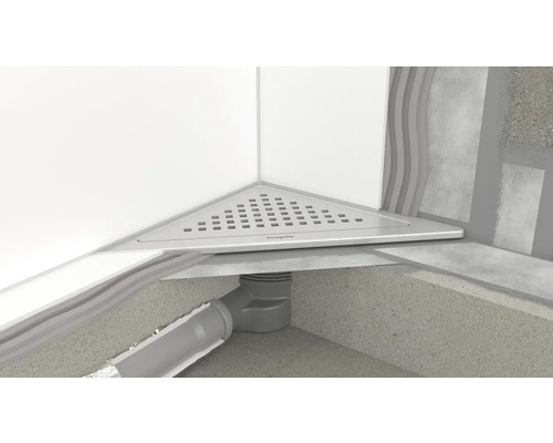 Eckablaufgarnitur im Duschbereich mit Rohranschluss