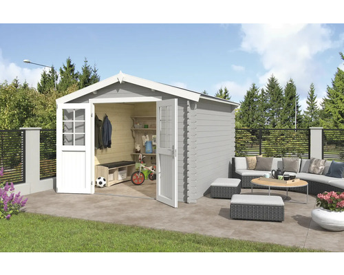 Gartenhaus Outdoor Life Norah 307,2 x 295 cm hellgrau