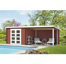 Gartenhaus aus Holz mit Terrasse am Pool