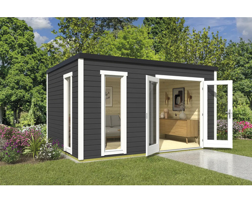 Gartenhaus Outdoor Life Palermo 4 inkl. Fußboden 400 x 302,5 cm carbongrau Gartenhaus mit Fenstern und Doppeltür