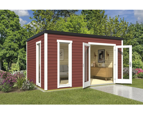 Gartenhaus Outdoor Life Palermo 4 inkl. Fußboden 400 x 302,5 cm schwedischrot Modernes Gartenhaus mit Fenster und Doppeltür in einem gepflegten Garten