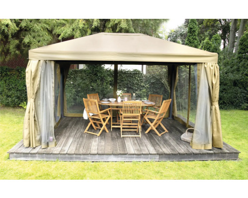 Gartenpavillon mit Holzboden, Tisch und Stühlen für den Außenbereich