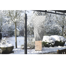 Winterlandschaft mit Pflanzschutztasche über einer Pflanze