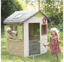 Kinderspielhaus im Garten mit spielenden Kindern