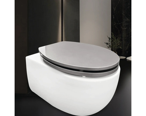 Wandhängendes WC mit grauem Deckel im Badezimmer