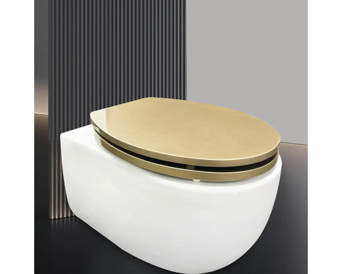 Wandhängendes WC mit goldenem Sitz