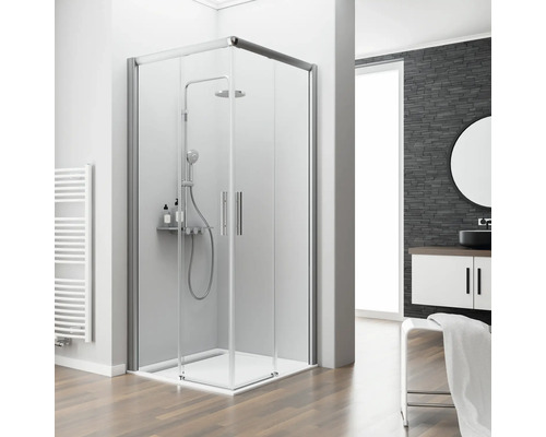 Eckeinstieg mit Gleittür/Schiebetür SCHULTE Kristall/Trend 90 x 120 cm Profil aluminium Klarglas Reversibel ohne unteres Profil