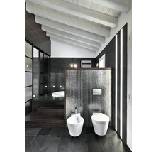 Modernes Badezimmer mit Toilette, Bidet, Fliesen und Beleuchtung