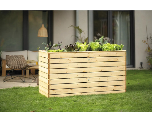 Hochbeet klassisch WESTMANN Asket XL 160 x 70 x 90 cm natur Hochbeet aus Holz mit Salatpflanzen im Garten