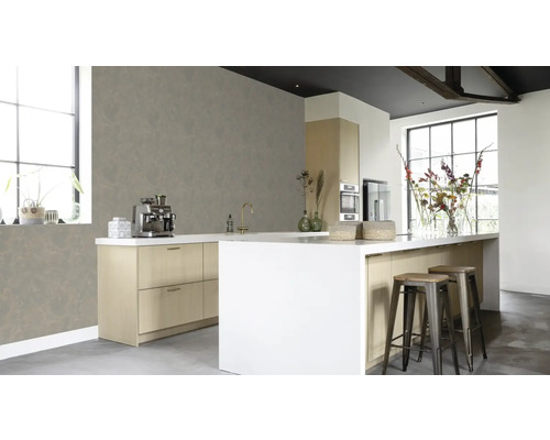 Moderne Küche mit Kücheninsel, Sitzgelegenheiten und Geräten