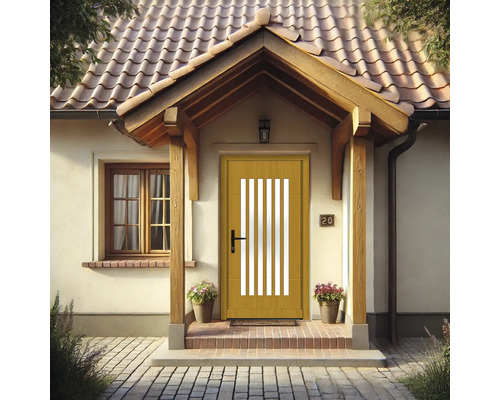 Haustür mit Glaseinsätzen in einem Hauseingang