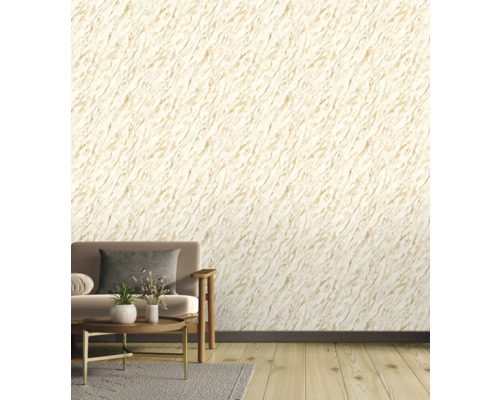 Wohnzimmer mit Sofa und Tapete im Marmorstil