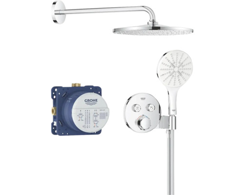 Grohe Duschsystem mit Kopfbrause, Handbrause, Unterputzthermostat und Installationsbox