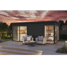 Modernes Gartenhaus mit Küche, Schlafzimmer und Terrasse mit Sitzgelegenheit