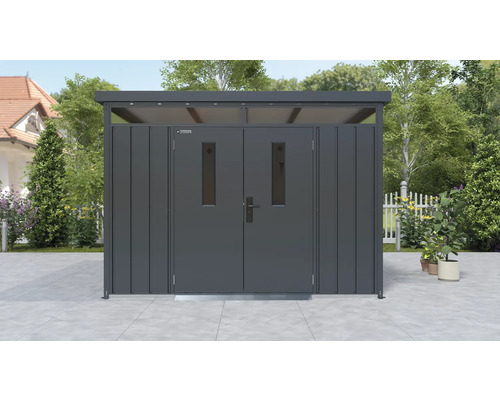 Metall Gerätehaus mit Doppeltür und Oberlicht im Garten