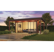 Modernes Gartenhaus mit Schiebetüren und Terrasse