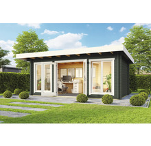 Modernes Gartenhaus mit Büroausstattung und viel Tageslicht