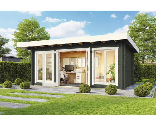 Modernes Gartenhaus mit Büroausstattung und viel Tageslicht