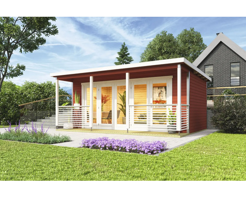 Modernes Gartenhaus mit Terrasse und Schiebetüren