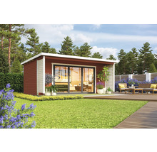 Modernes Gartenhaus mit Schiebetür und Terrasse