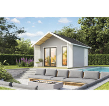 Gartenhaus mit Terrasse, Sitzgruppe und Pool im Außenbereich