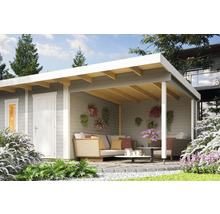 Gartenhaus mit überdachter Terrasse und Sitzbereich
