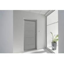 Heller Raum mit Innentür, Fenster und Zimmerpflanze im Topf