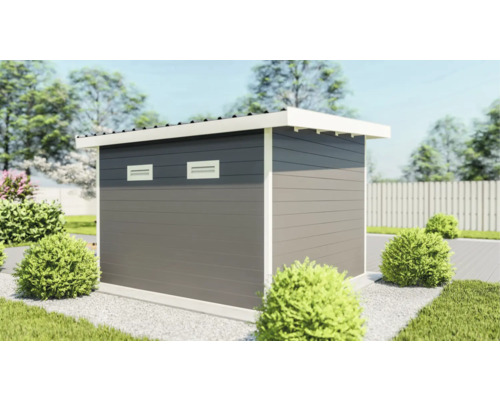 Gartenhaus mit Flachdach und horizontaler Holzverkleidung