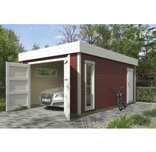 Holzgarage mit Auto, Fahrard, Fenster und Tür