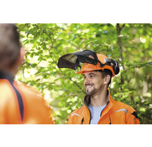 Forstwirt mit Forsthelm mit Visier und Gehörschutz von Stihl
