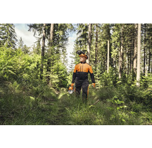 Forstwirt mit Motorsäge und Schutzkleidung im Wald
