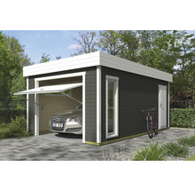 Holzgarage mit Sektionaltor, Nebentür und Fenster