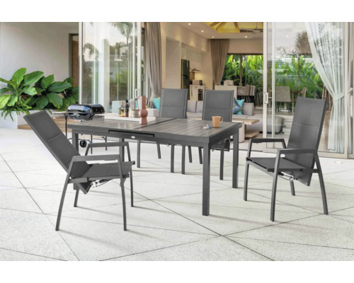 Gartenmöbelset Destiny Costa Imola 4-Sitzer 5 tlg. anthrazit aus Aluminium Kunststoff, Ausziehfunktion, stapelbar Gartenmöbelset Destiny Costa Imola 4-Sitzer 5 tlg. anthrazit aus Aluminium Kunststoff, Ausziehfunktion, stapelbar