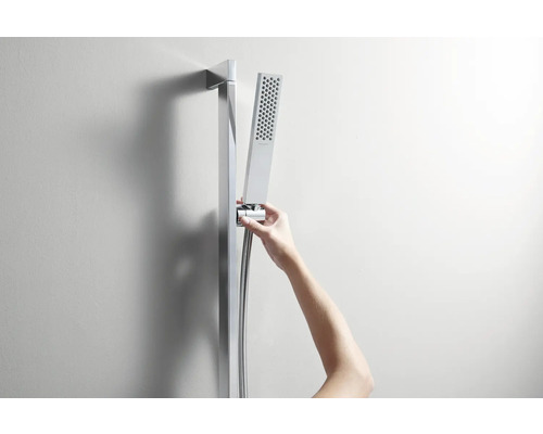 Handbrause an einer Duschstange mit Brauseschlauch