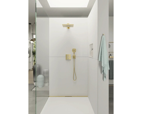 Begehbare Dusche mit Kopfbrause, Handbrause und Ablage