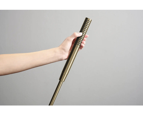 Hand hält Duschkopf mit Brausestange