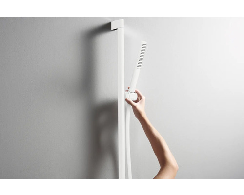 Brausestangenset mit Handbrause und Arm wird an der Wand montiert
